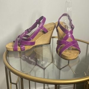Aerosoles purple grape wedge open toe sandals espadrilles heels size 7